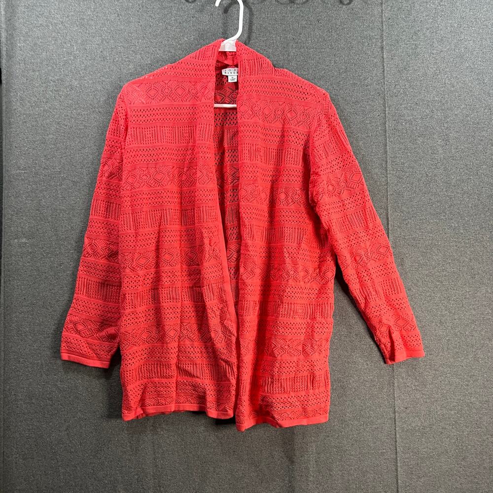 Joan Rivers Crochet Stripe Open Front Cardigan Coral Size Medium
